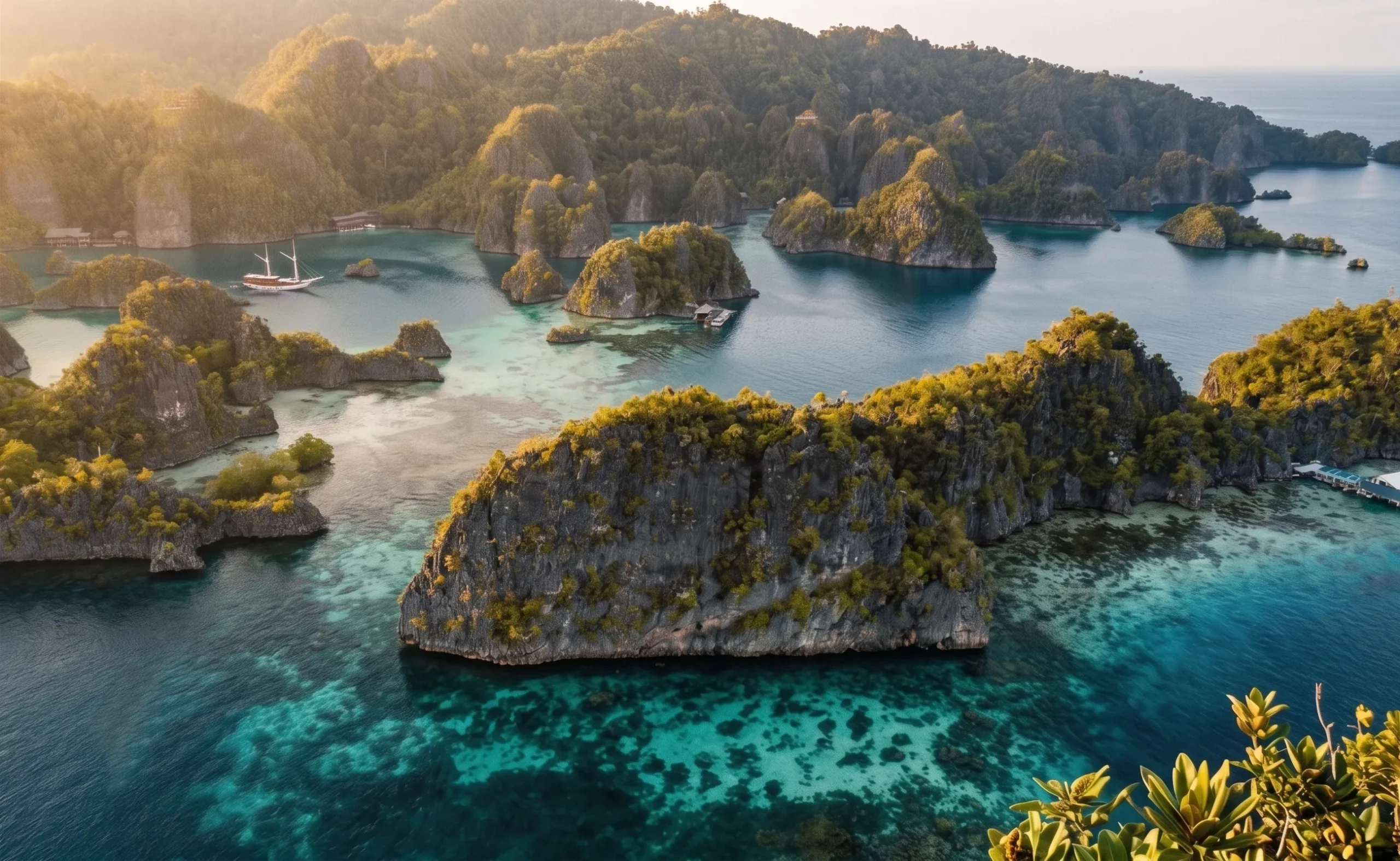 divers over a coral ridge at Blue Magic in Dampier Strait, Raja Ampat