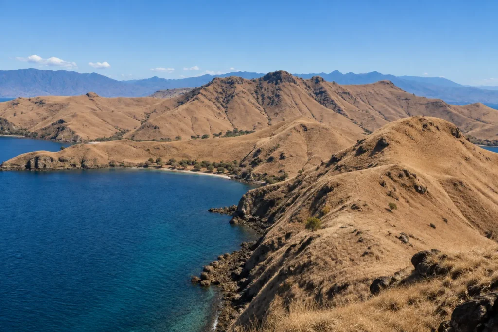 Golden dry-season savannah in Komodo National Park in September